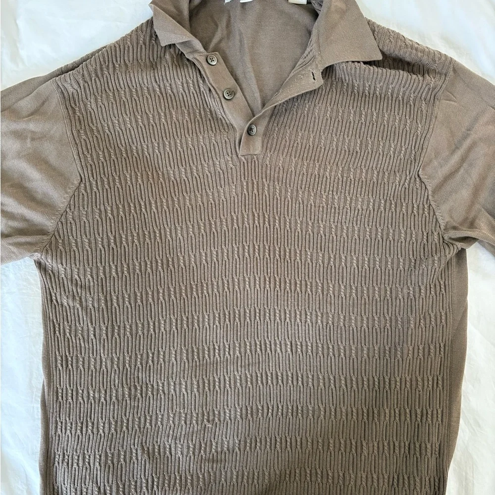 Pronto Uomo Men’s Brown Silk Cable-Knit long-sleeve Polo XL - Picture 2 of 5